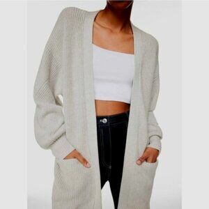 Aritzia Wilfred Unwind Chunky Knit Cardigan XS Open Front Merino Wool Grey